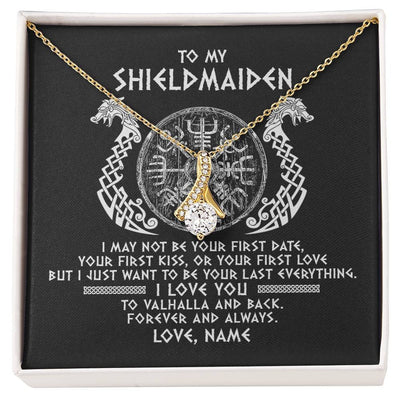 Alluring Beauty Necklace 18K Yellow Gold Finish | Personalized To My Shieldmaiden Necklace Viking I Love You to Valhalla Jewelry For Wife Girlfriend From Husband Birthday Anniversary Customized Message Card | teecentury