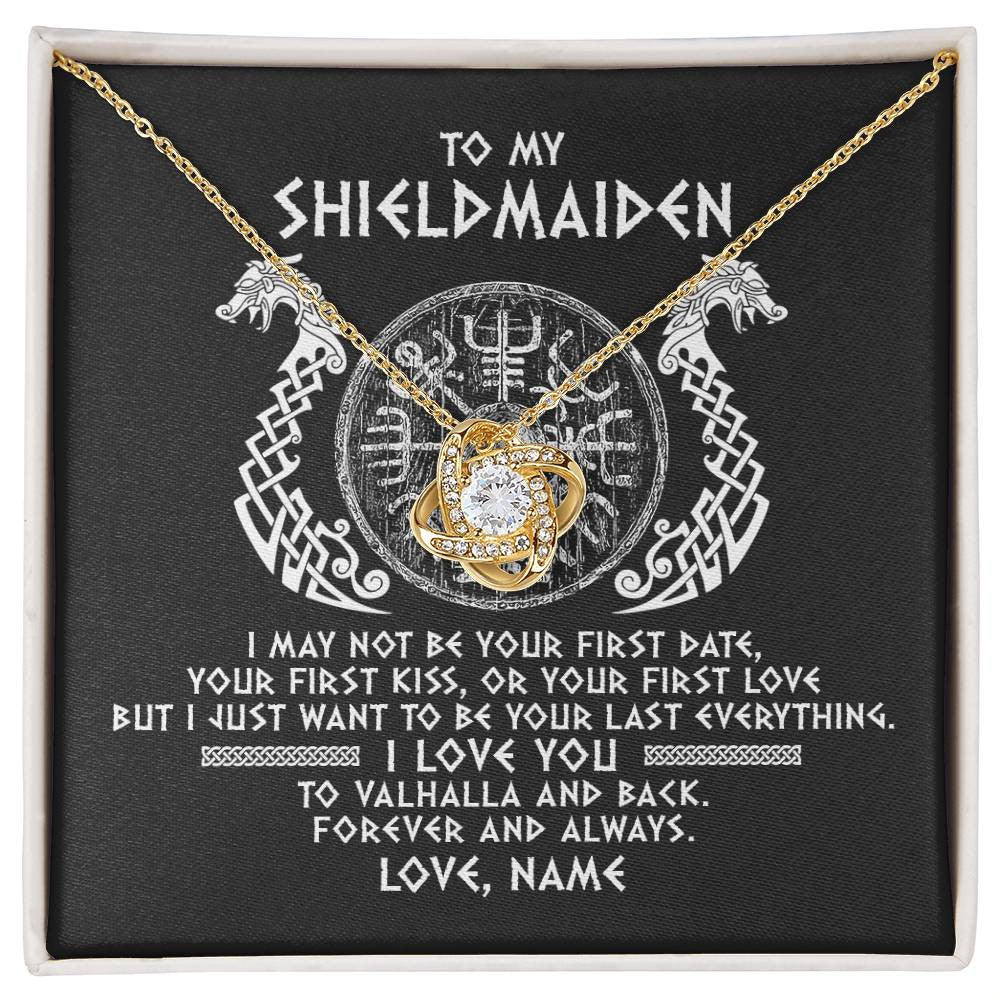 Love Knot Necklace 18K Yellow Gold Finish | Personalized To My Shieldmaiden Necklace Viking I Love You to Valhalla Jewelry For Wife Girlfriend From Husband Birthday Anniversary Customized Message Card | teecentury
