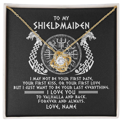 Love Knot Necklace 18K Yellow Gold Finish | Personalized To My Shieldmaiden Necklace Viking I Love You to Valhalla Jewelry For Wife Girlfriend From Husband Birthday Anniversary Customized Message Card | teecentury