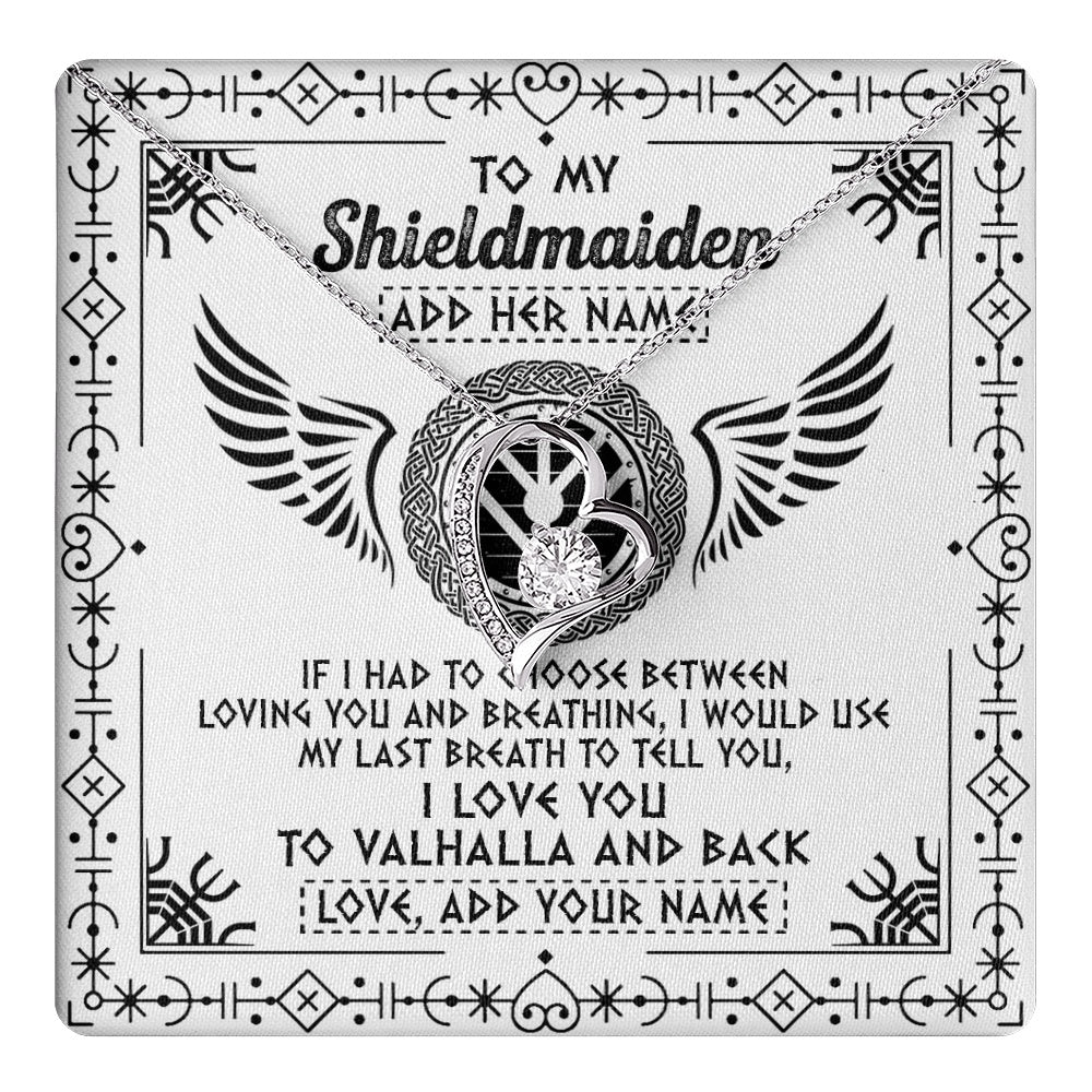 Forever Love Necklace 14K White Gold Finish | 1 | Personalized To My Shieldmaiden Necklace Viking Jewelry For Women I Love You Valhalla Gift For Wife Girlfriend Birthday Christmas Custom Gift Box Message Card | teecentury.myshopify