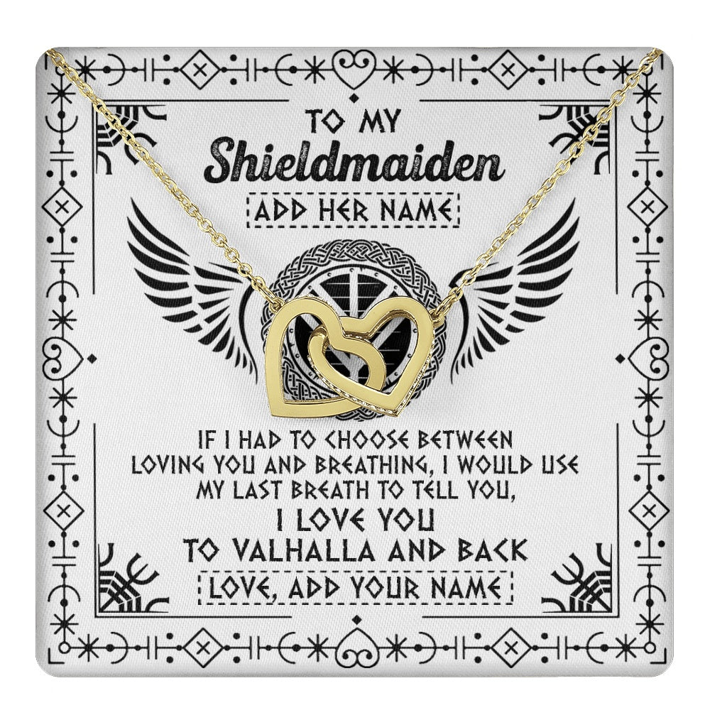 Interlocking Hearts Necklace 18K Yellow Gold Finish | 1 | Personalized To My Shieldmaiden Necklace Viking Jewelry For Women I Love You Valhalla Gift For Wife Girlfriend Birthday Christmas Custom Gift Box Message Card | teecentury.myshopify