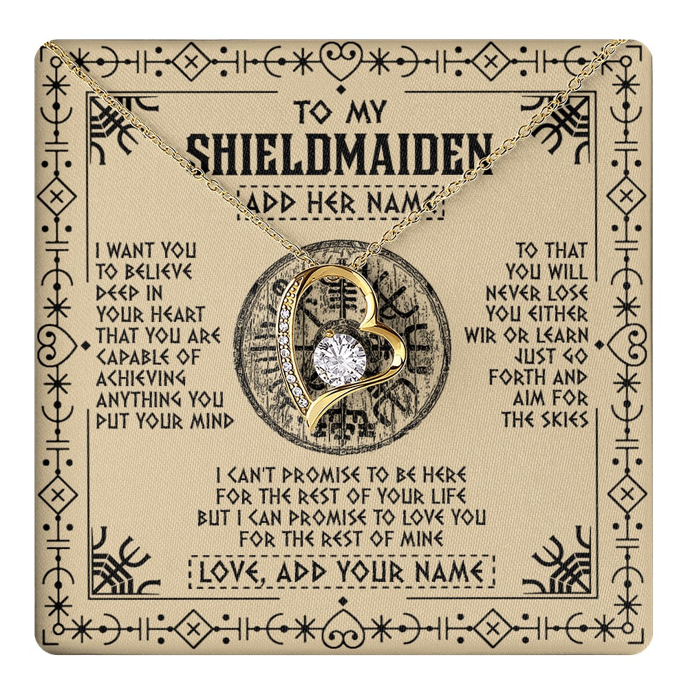 Forever Love Necklace 18K Yellow Gold Finish | 1 | Personalized To My Shieldmaiden Necklace Viking Never Lose Niece Granddaughter Daughter Birthday Gifts Christmas Jewelry Customized Gift Box Message Card | teecentury.myshopify