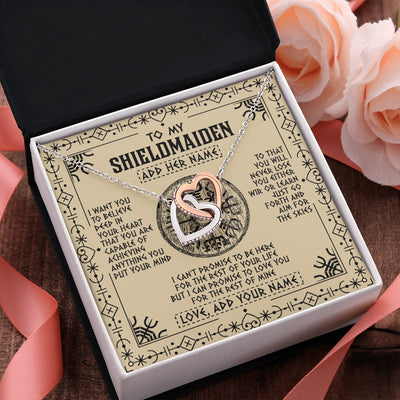 Interlocking Hearts Necklace Stainless Steel & Rose Gold Finish | 2 | Personalized To My Shieldmaiden Necklace Viking Never Lose Niece Granddaughter Daughter Birthday Gifts Christmas Jewelry Customized Gift Box Message Card | teecentury.myshopify