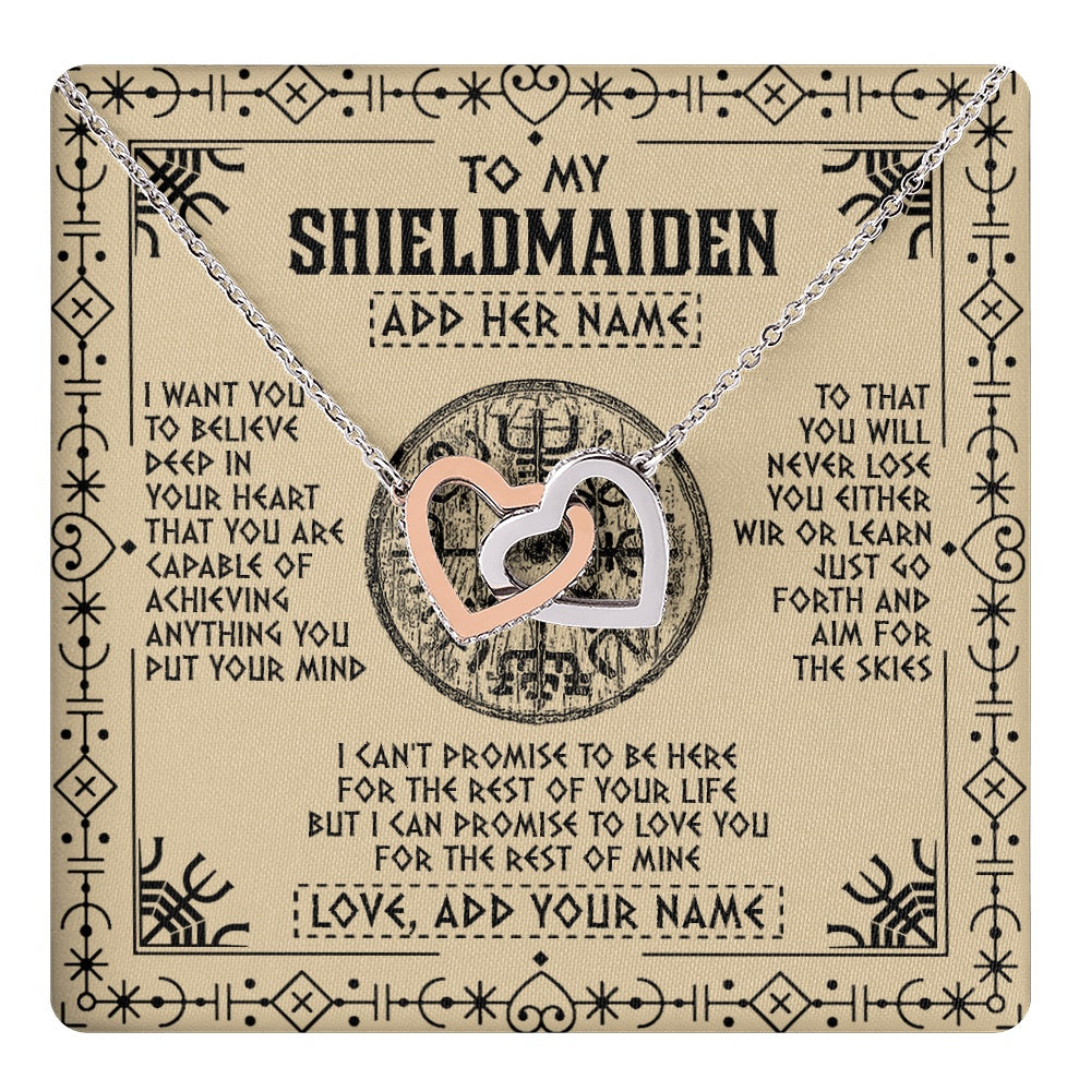 Interlocking Hearts Necklace Stainless Steel & Rose Gold Finish | 1 | Personalized To My Shieldmaiden Necklace Viking Never Lose Niece Granddaughter Daughter Birthday Gifts Christmas Jewelry Customized Gift Box Message Card | teecentury.myshopify