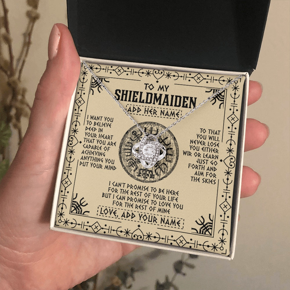 Love Knot Necklace 14K White Gold Finish | 2 | Personalized To My Shieldmaiden Necklace Viking Never Lose Niece Granddaughter Daughter Birthday Gifts Christmas Jewelry Customized Gift Box Message Card | teecentury.myshopify