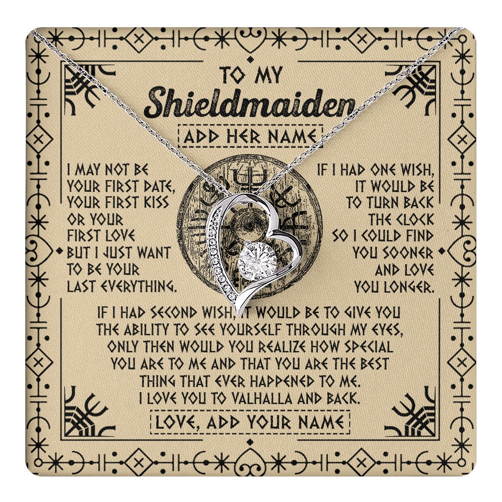 Forever Love Necklace 14K White Gold Finish | 1 | Personalized To My Shieldmaiden Viking Necklace Vintage I Love You To Valhalla Jewelry Girlfriend Wife Birthday Gifts Anniversary Custom Gift Box Message Card | https://teecentury.