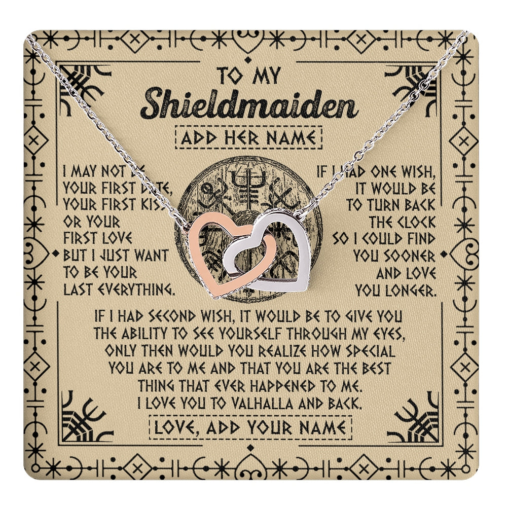 Interlocking Hearts Necklace Stainless Steel & Rose Gold Finish | 1 | Personalized To My Shieldmaiden Viking Necklace Vintage I Love You To Valhalla Jewelry Girlfriend Wife Birthday Gifts Anniversary Custom Gift Box Message Card | https://teecentury.