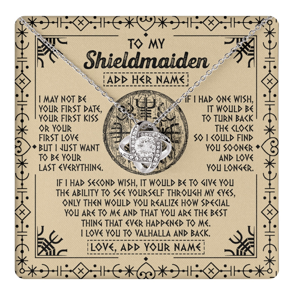 Love Knot Necklace 14K White Gold Finish | 1 | Personalized To My Shieldmaiden Viking Necklace Vintage I Love You To Valhalla Jewelry Girlfriend Wife Birthday Gifts Anniversary Custom Gift Box Message Card | https://teecentury.