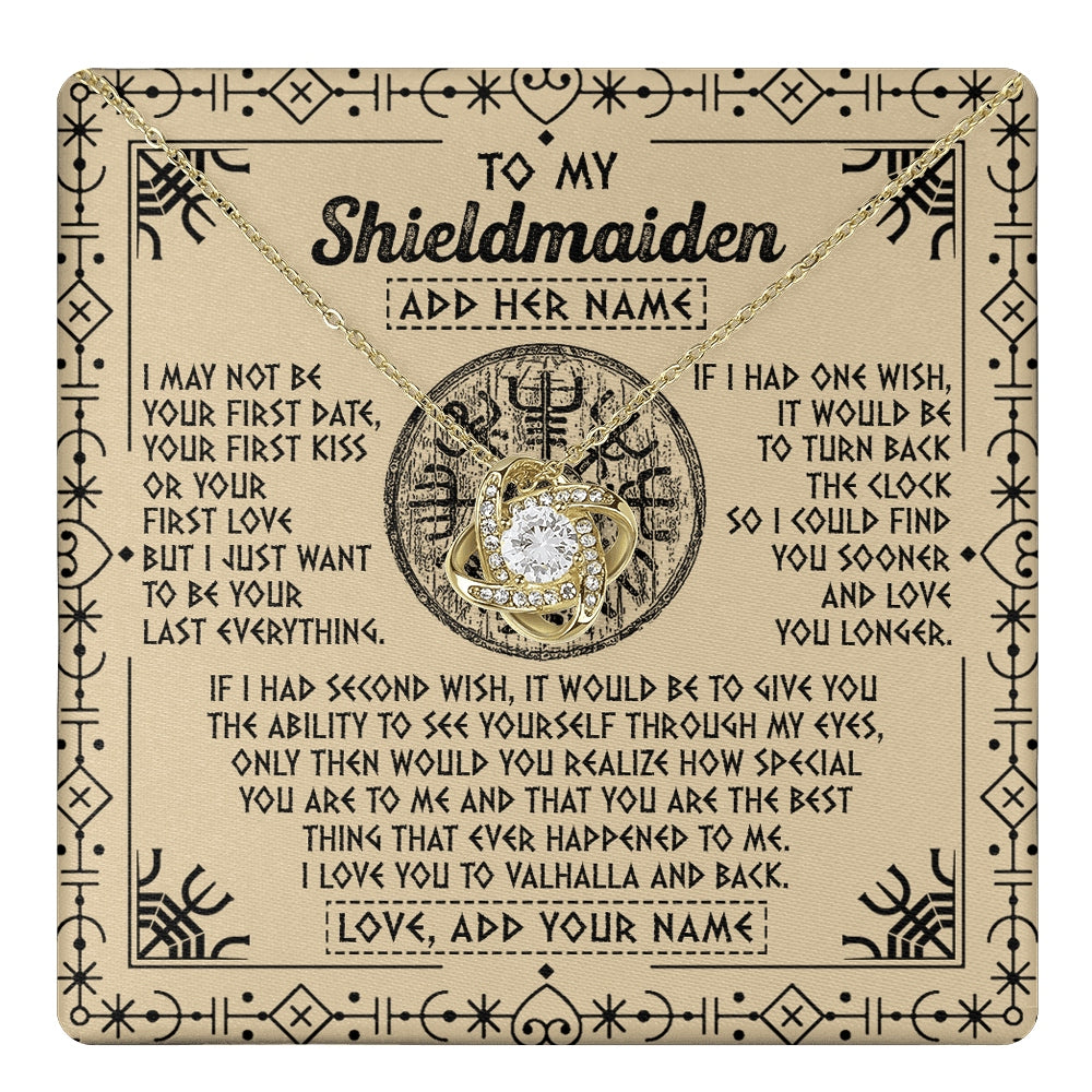 Love Knot Necklace 18K Yellow Gold Finish | 1 | Personalized To My Shieldmaiden Viking Necklace Vintage I Love You To Valhalla Jewelry Girlfriend Wife Birthday Gifts Anniversary Custom Gift Box Message Card | https://teecentury.