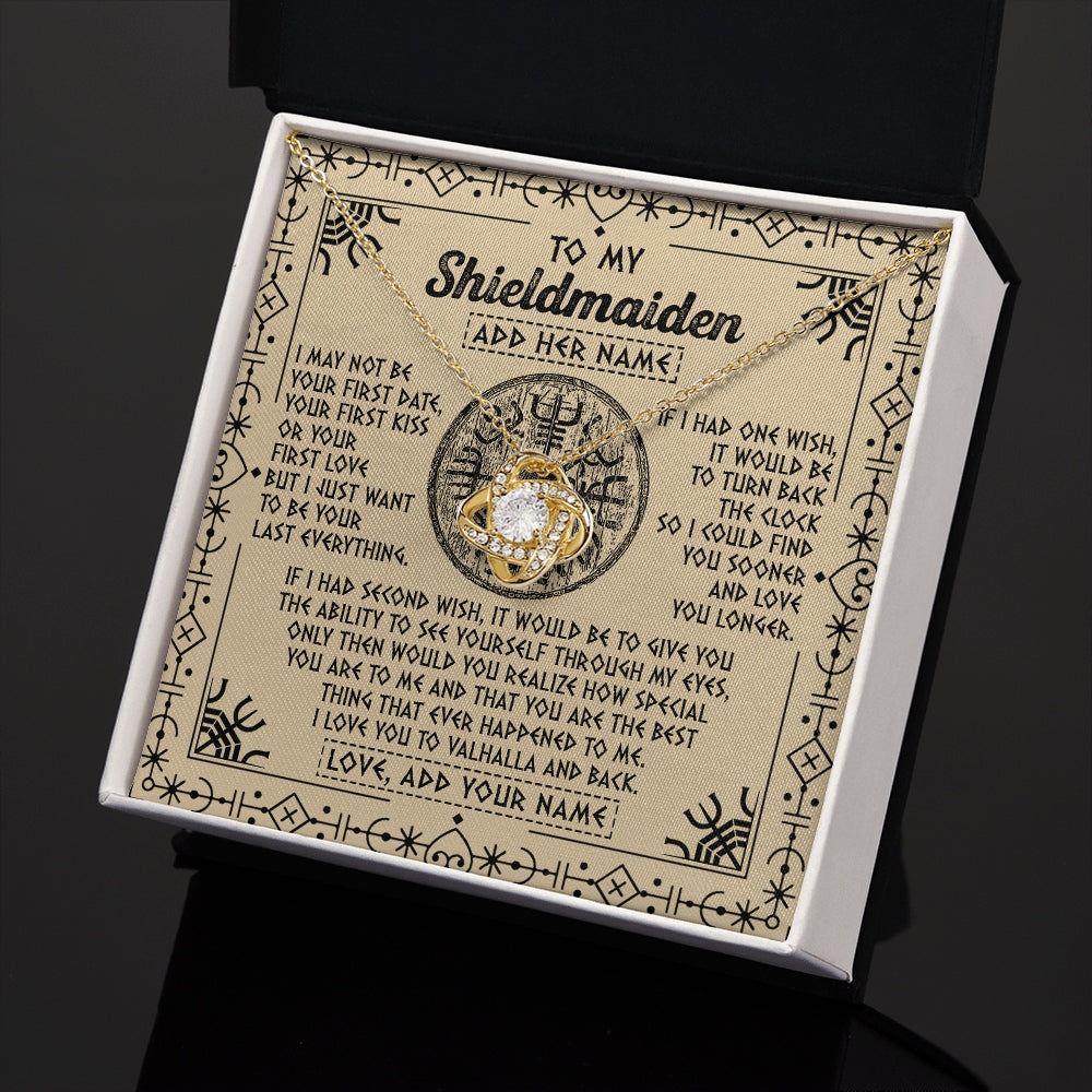 Love Knot Necklace 18K Yellow Gold Finish | 2 | Personalized To My Shieldmaiden Viking Necklace Vintage I Love You To Valhalla Jewelry Girlfriend Wife Birthday Gifts Anniversary Custom Gift Box Message Card | https://teecentury.