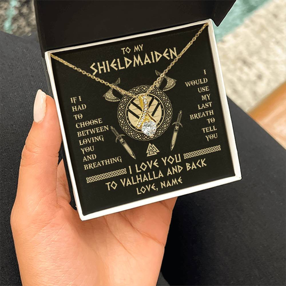 Alluring Beauty Necklace 18K Yellow Gold Finish | 2 | Personalized To My Shieldmaiden Viking Necklace Wife From Husband I Love You To Valhalla Soulmate Girlfriend Birthday Anniversary Customized Gift Box Message Card | teecentury