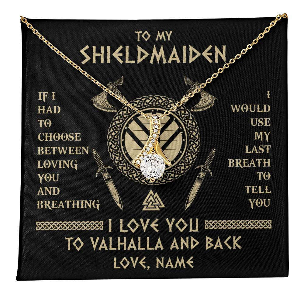 Alluring Beauty Necklace 18K Yellow Gold Finish | 1 | Personalized To My Shieldmaiden Viking Necklace Wife From Husband I Love You To Valhalla Soulmate Girlfriend Birthday Anniversary Customized Gift Box Message Card | teecentury