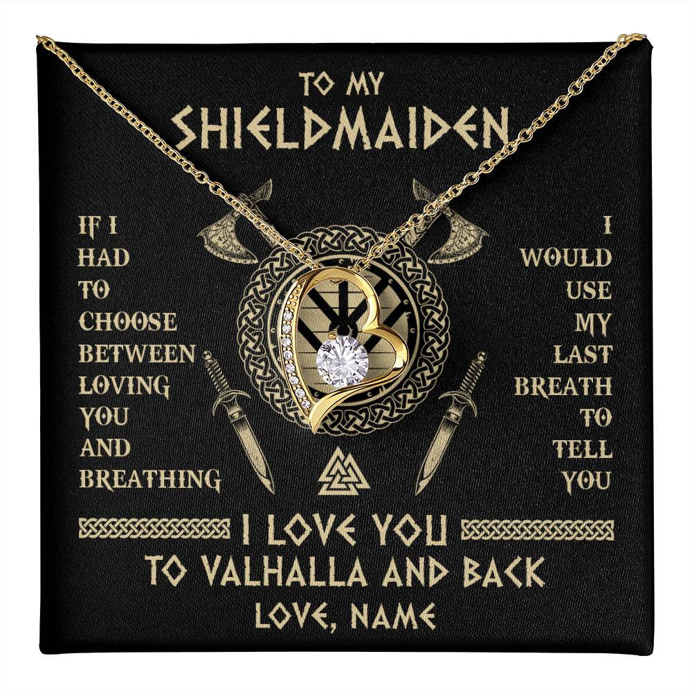 Forever Love Necklace 18K Yellow Gold Finish | 1 | Personalized To My Shieldmaiden Viking Necklace Wife From Husband I Love You To Valhalla Soulmate Girlfriend Birthday Anniversary Customized Gift Box Message Card | teecentury