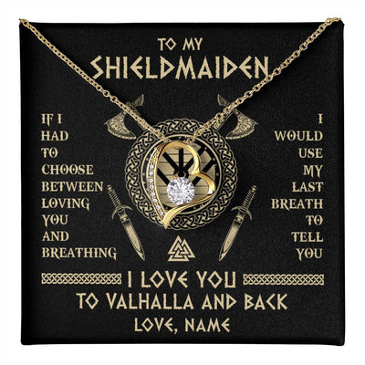 Forever Love Necklace 18K Yellow Gold Finish | 1 | Personalized To My Shieldmaiden Viking Necklace Wife From Husband I Love You To Valhalla Soulmate Girlfriend Birthday Anniversary Customized Gift Box Message Card | teecentury