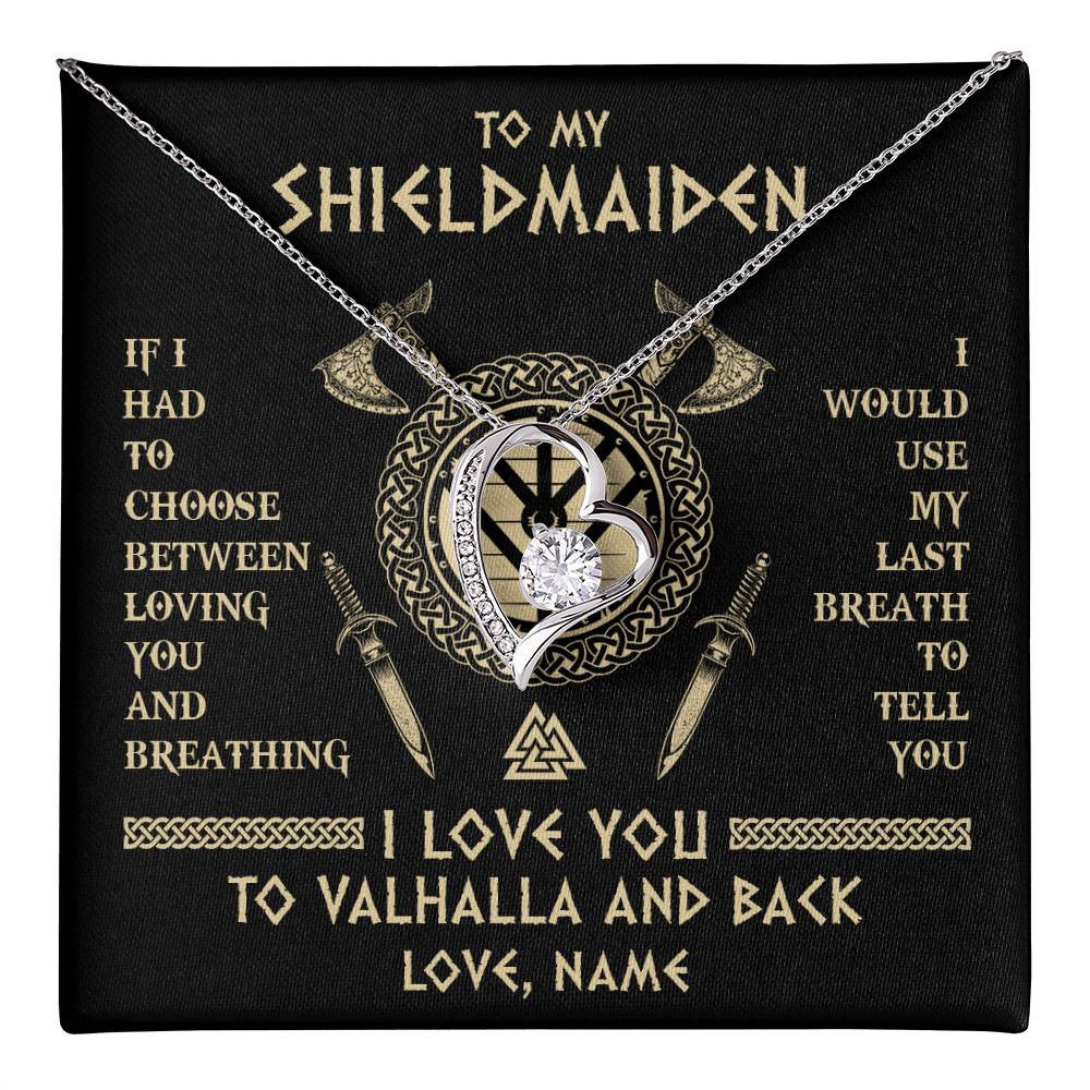 Forever Love Necklace 14K White Gold Finish | 1 | Personalized To My Shieldmaiden Viking Necklace Wife From Husband I Love You To Valhalla Soulmate Girlfriend Birthday Anniversary Customized Gift Box Message Card | teecentury