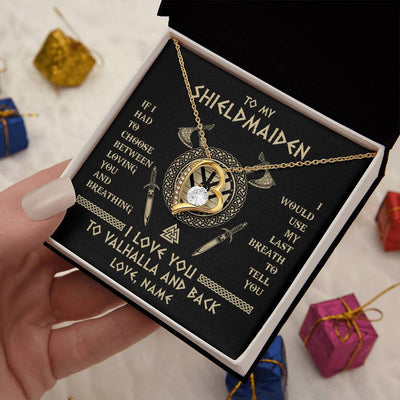 Forever Love Necklace 18K Yellow Gold Finish | 2 | Personalized To My Shieldmaiden Viking Necklace Wife From Husband I Love You To Valhalla Soulmate Girlfriend Birthday Anniversary Customized Gift Box Message Card | teecentury