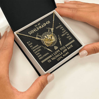 Interlocking Hearts Necklace 18K Yellow Gold Finish | 2 | Personalized To My Shieldmaiden Viking Necklace Wife From Husband I Love You To Valhalla Soulmate Girlfriend Birthday Anniversary Customized Gift Box Message Card | teecentury
