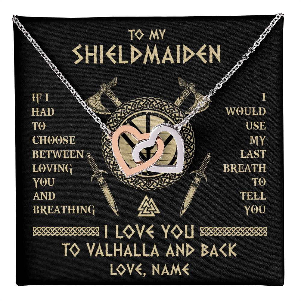 Interlocking Hearts Necklace Stainless Steel & Rose Gold Finish | 1 | Personalized To My Shieldmaiden Viking Necklace Wife From Husband I Love You To Valhalla Soulmate Girlfriend Birthday Anniversary Customized Gift Box Message Card | teecentury