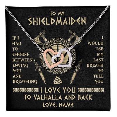 Interlocking Hearts Necklace Stainless Steel & Rose Gold Finish | 1 | Personalized To My Shieldmaiden Viking Necklace Wife From Husband I Love You To Valhalla Soulmate Girlfriend Birthday Anniversary Customized Gift Box Message Card | teecentury