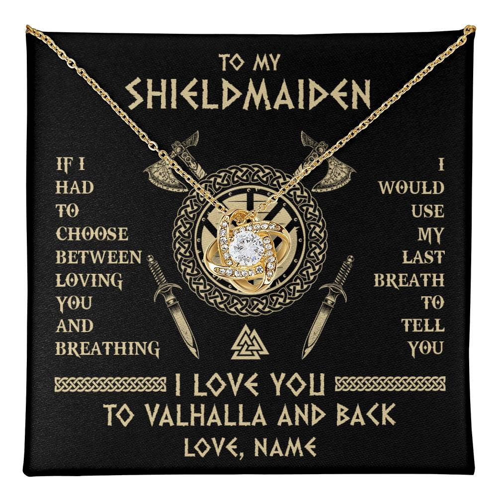 Love Knot Necklace 18K Yellow Gold Finish | 1 | Personalized To My Shieldmaiden Viking Necklace Wife From Husband I Love You To Valhalla Soulmate Girlfriend Birthday Anniversary Customized Gift Box Message Card | teecentury