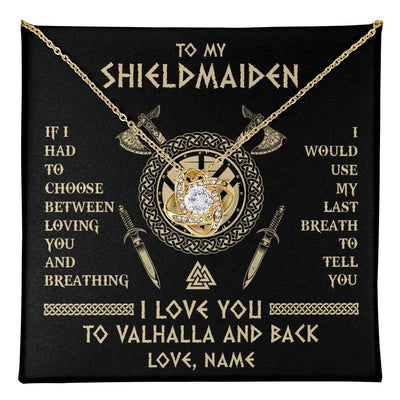 Love Knot Necklace 18K Yellow Gold Finish | 1 | Personalized To My Shieldmaiden Viking Necklace Wife From Husband I Love You To Valhalla Soulmate Girlfriend Birthday Anniversary Customized Gift Box Message Card | teecentury