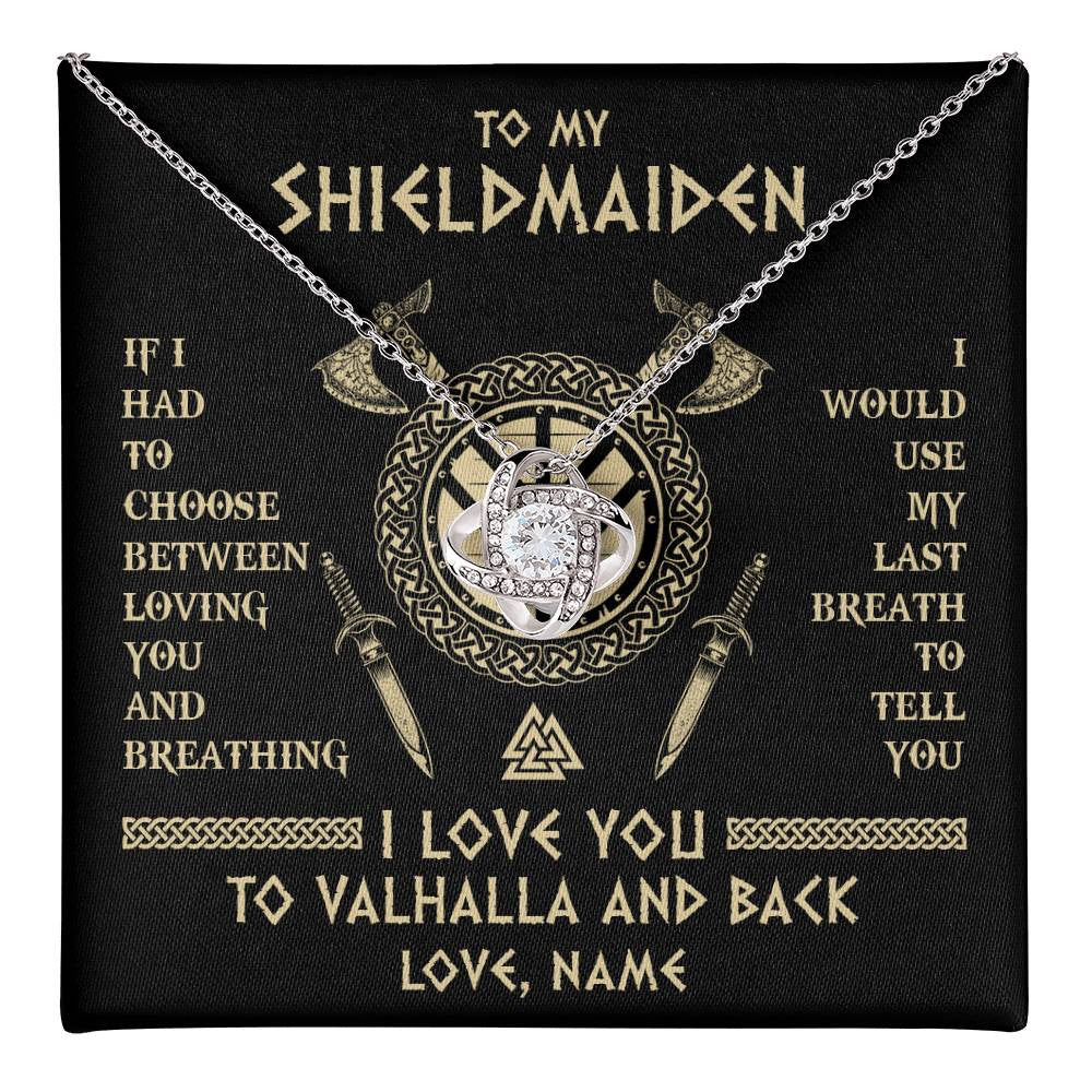 Love Knot Necklace 14K White Gold Finish | 1 | Personalized To My Shieldmaiden Viking Necklace Wife From Husband I Love You To Valhalla Soulmate Girlfriend Birthday Anniversary Customized Gift Box Message Card | teecentury