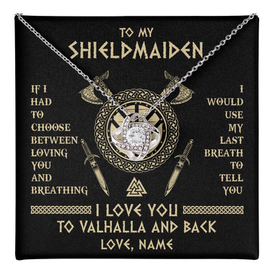 Love Knot Necklace 14K White Gold Finish | 1 | Personalized To My Shieldmaiden Viking Necklace Wife From Husband I Love You To Valhalla Soulmate Girlfriend Birthday Anniversary Customized Gift Box Message Card | teecentury