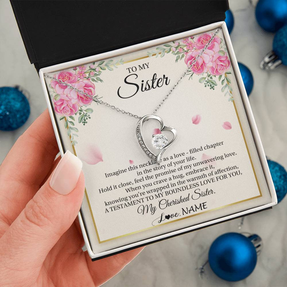 Forever Love Necklace 14K White Gold Finish | 2 | Personalized To My Sister From Brother Imagine This Necklace As A Love Sister Birthday Gifts Jewelry Graduation Christmas Customized Gift Box Message Card | teecentury