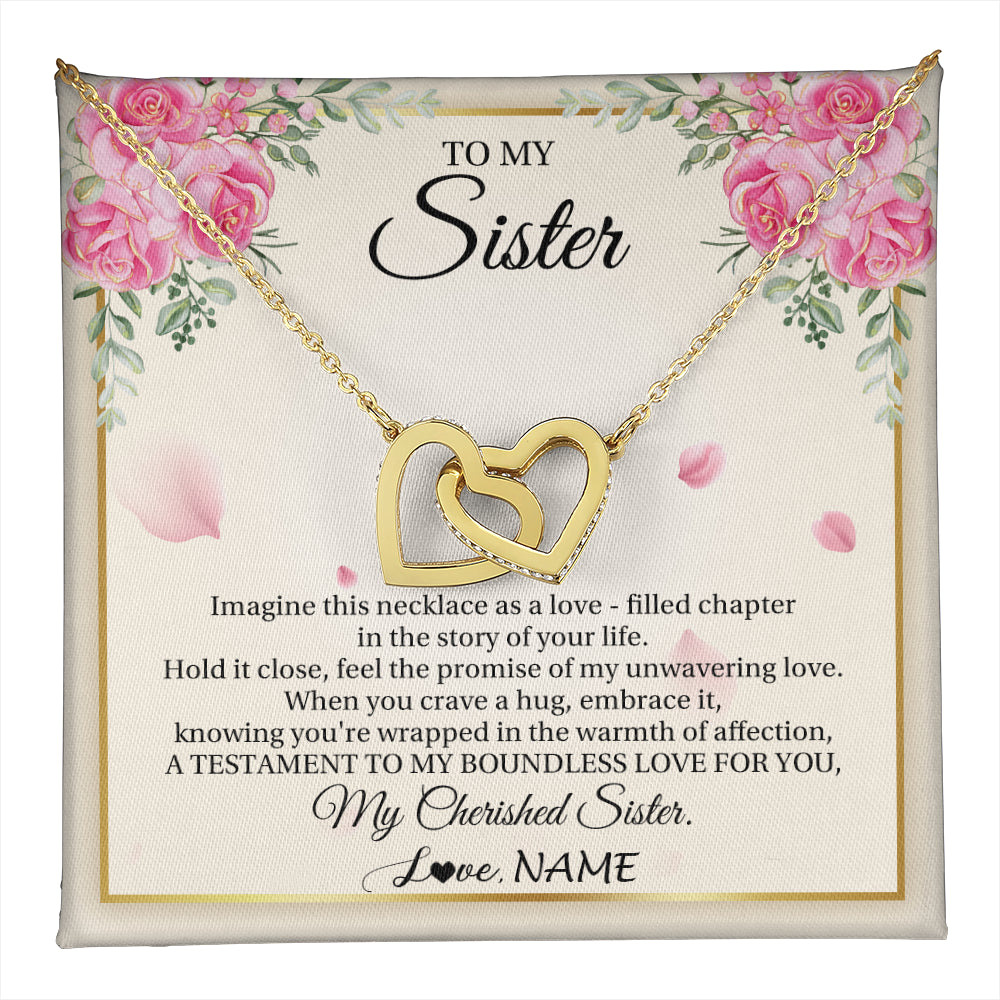 Interlocking Hearts Necklace 18K Yellow Gold Finish | 1 | Personalized To My Sister From Brother Imagine This Necklace As A Love Sister Birthday Gifts Jewelry Graduation Christmas Customized Gift Box Message Card | teecentury