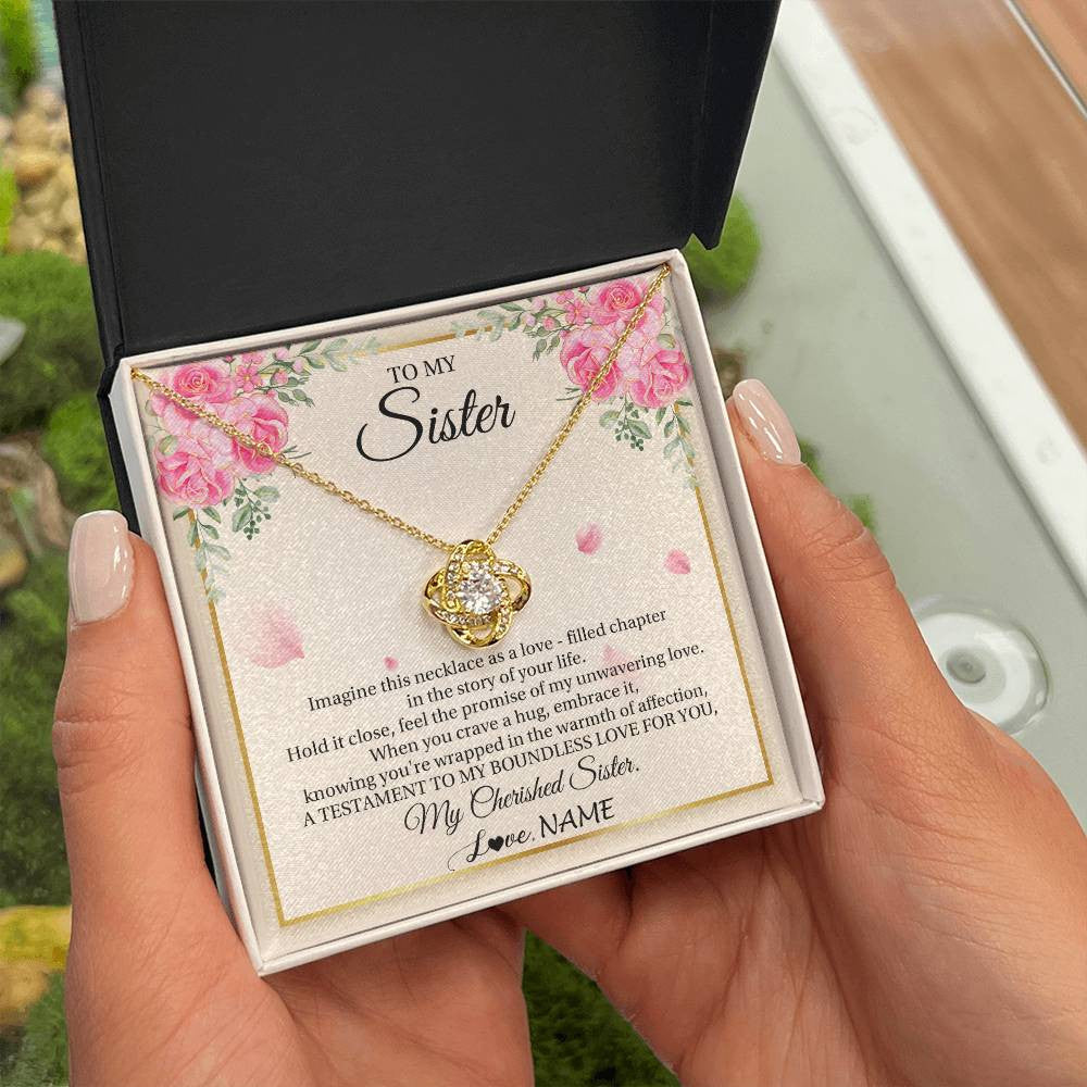 Love Knot Necklace 18K Yellow Gold Finish | 2 | Personalized To My Sister From Brother Imagine This Necklace As A Love Sister Birthday Gifts Jewelry Graduation Christmas Customized Gift Box Message Card | teecentury