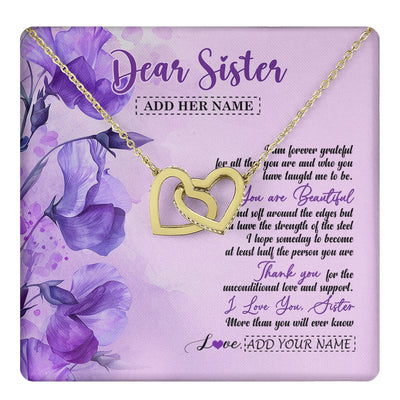 Interlocking Hearts Necklace 18K Yellow Gold Finish | 1 | Personalized To My Sister Gifts Necklace Flower You Are Beautiful Gifts For Sister Birthday Gifts Sister Graduation Christmas Gift Box Message Card | teecentury.myshopify