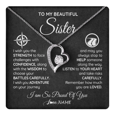 Forever Love Necklace 14K White Gold Finish | 1 | Personalized To My Sister Necklace From Brother I Wish You The Strength Sister Birthday Graduation Inspirational Customized Gift Box Message Card | teecentury.myshopify