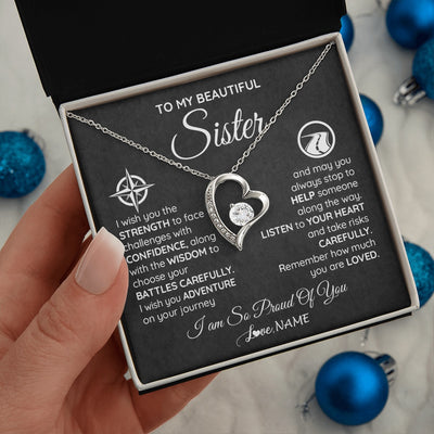 Forever Love Necklace 14K White Gold Finish | 2 | Personalized To My Sister Necklace From Brother I Wish You The Strength Sister Birthday Graduation Inspirational Customized Gift Box Message Card | teecentury.myshopify