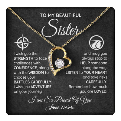 Forever Love Necklace 18K Yellow Gold Finish | 1 | Personalized To My Sister Necklace From Brother I Wish You The Strength Sister Birthday Graduation Inspirational Customized Gift Box Message Card | teecentury.myshopify