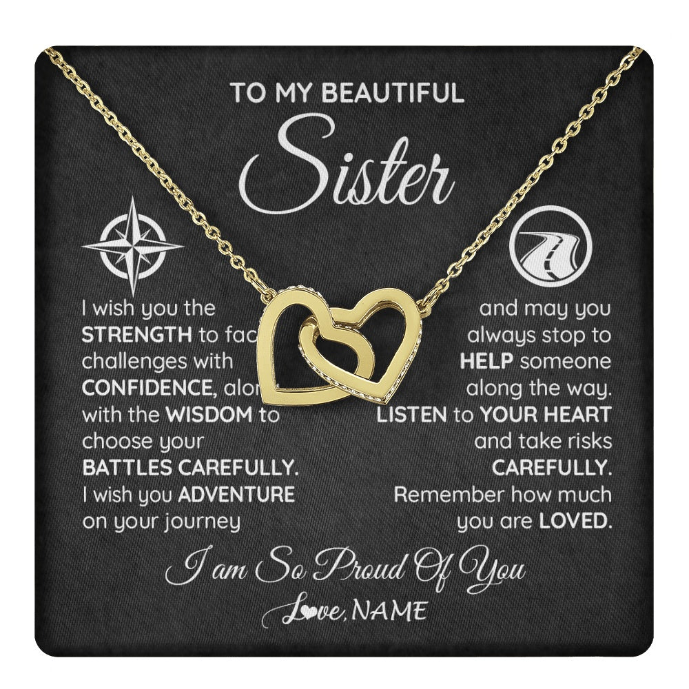 Interlocking Hearts Necklace 18K Yellow Gold Finish | 1 | Personalized To My Sister Necklace From Brother I Wish You The Strength Sister Birthday Graduation Inspirational Customized Gift Box Message Card | teecentury.myshopify
