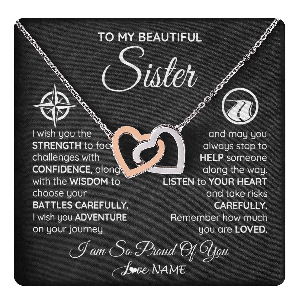 Interlocking Hearts Necklace Stainless Steel & Rose Gold Finish | 1 | Personalized To My Sister Necklace From Brother I Wish You The Strength Sister Birthday Graduation Inspirational Customized Gift Box Message Card | teecentury.myshopify