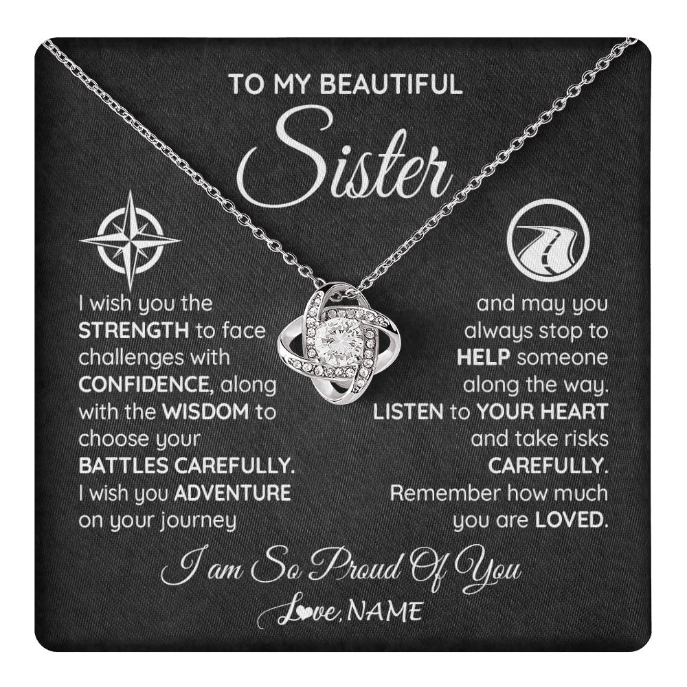 Love Knot Necklace 14K White Gold Finish | 1 | Personalized To My Sister Necklace From Brother I Wish You The Strength Sister Birthday Graduation Inspirational Customized Gift Box Message Card | teecentury.myshopify