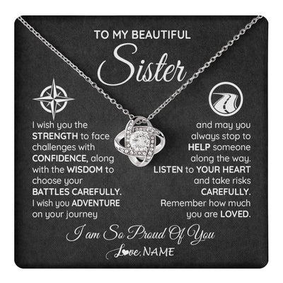 Love Knot Necklace 14K White Gold Finish | 1 | Personalized To My Sister Necklace From Brother I Wish You The Strength Sister Birthday Graduation Inspirational Customized Gift Box Message Card | teecentury.myshopify