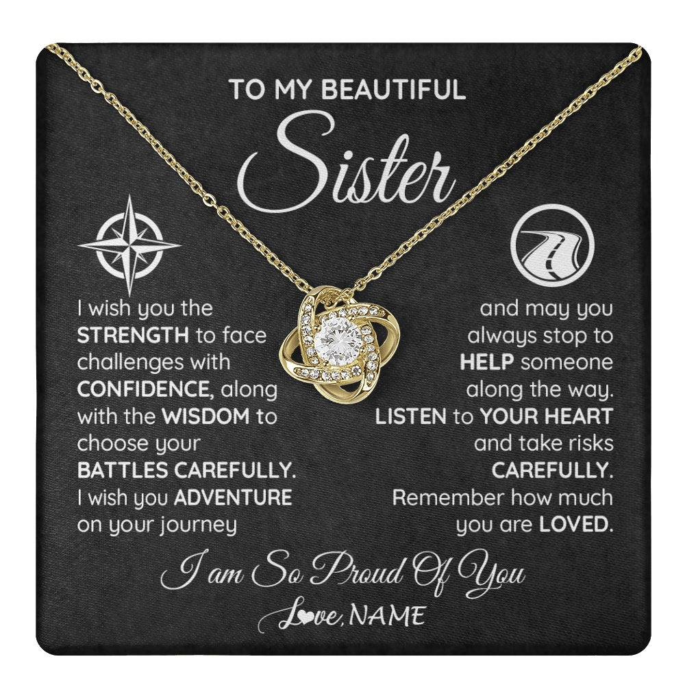 Love Knot Necklace 18K Yellow Gold Finish | 1 | Personalized To My Sister Necklace From Brother I Wish You The Strength Sister Birthday Graduation Inspirational Customized Gift Box Message Card | teecentury.myshopify