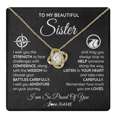 Love Knot Necklace 18K Yellow Gold Finish | 1 | Personalized To My Sister Necklace From Brother I Wish You The Strength Sister Birthday Graduation Inspirational Customized Gift Box Message Card | teecentury.myshopify