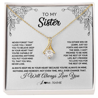 Alluring Beauty Necklace 18K Yellow Gold Finish | Personalized To My Sister Necklace From Brother Never Forget That I Love You Sister Birthday Graduation Christmas Jewelry Customized Gift Box Message Card | teecentury