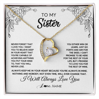 Forever Love Necklace 18K Yellow Gold Finish | Personalized To My Sister Necklace From Brother Never Forget That I Love You Sister Birthday Graduation Christmas Jewelry Customized Gift Box Message Card | teecentury