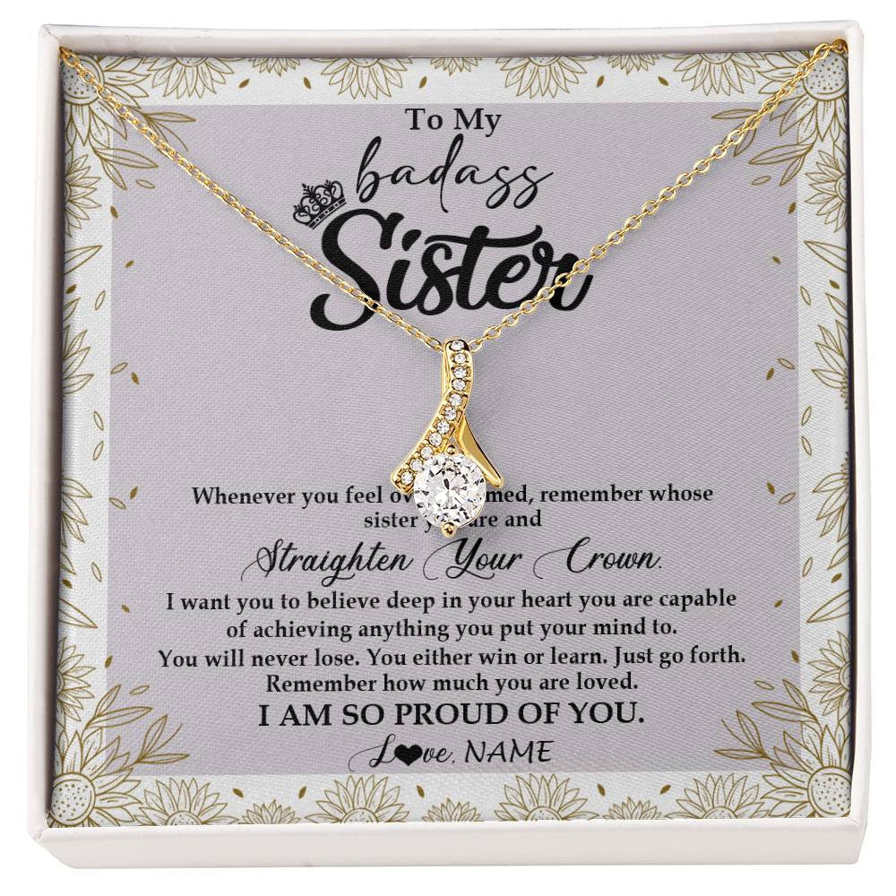 Alluring Beauty Necklace 18K Yellow Gold Finish | Personalized To My Sister Necklace From Brother Sister Straighten Your Crown Sister Birthday Christmas Graduation Jewelry Customized Gift Box Message Card | teecentury