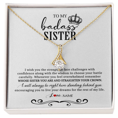 Alluring Beauty Necklace 18K Yellow Gold Finish | Personalized To My Sister Necklace From Brother Sister Wish You The Strength Sister Birthday Christmas Graduation Jewelry Customized Gift Box Message Card | teecentury