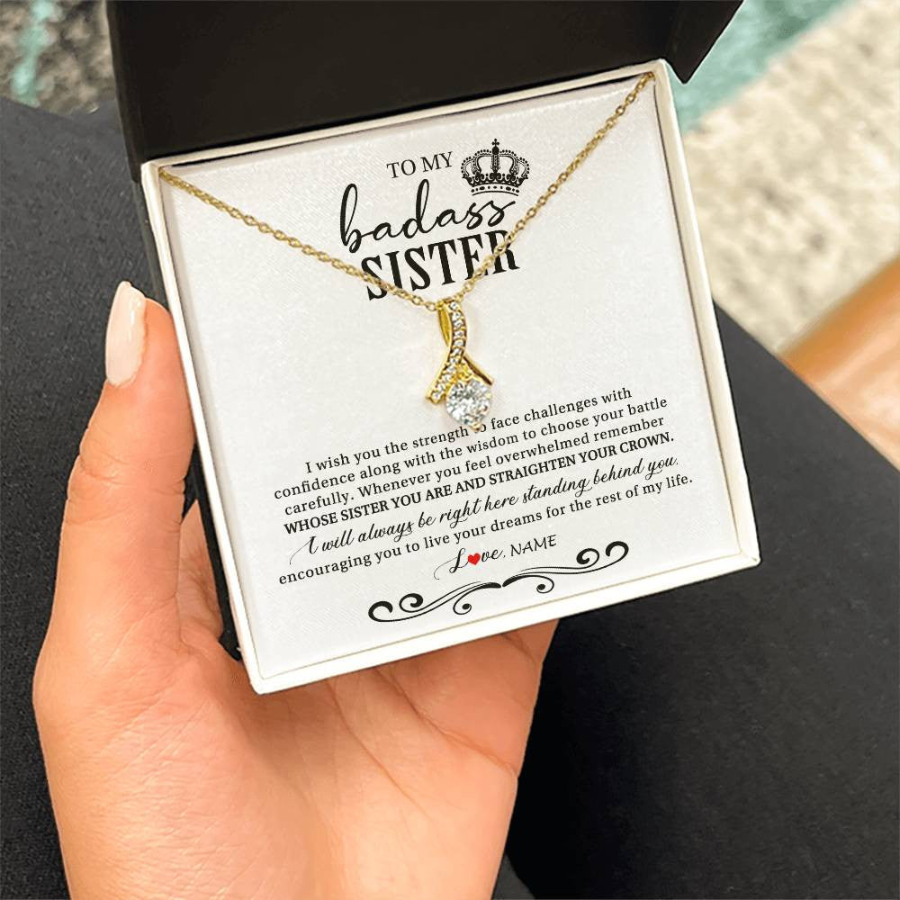 Alluring Beauty Necklace 18K Yellow Gold Finish | Personalized To My Sister Necklace From Brother Sister Wish You The Strength Sister Birthday Christmas Graduation Jewelry Customized Gift Box Message Card | teecentury