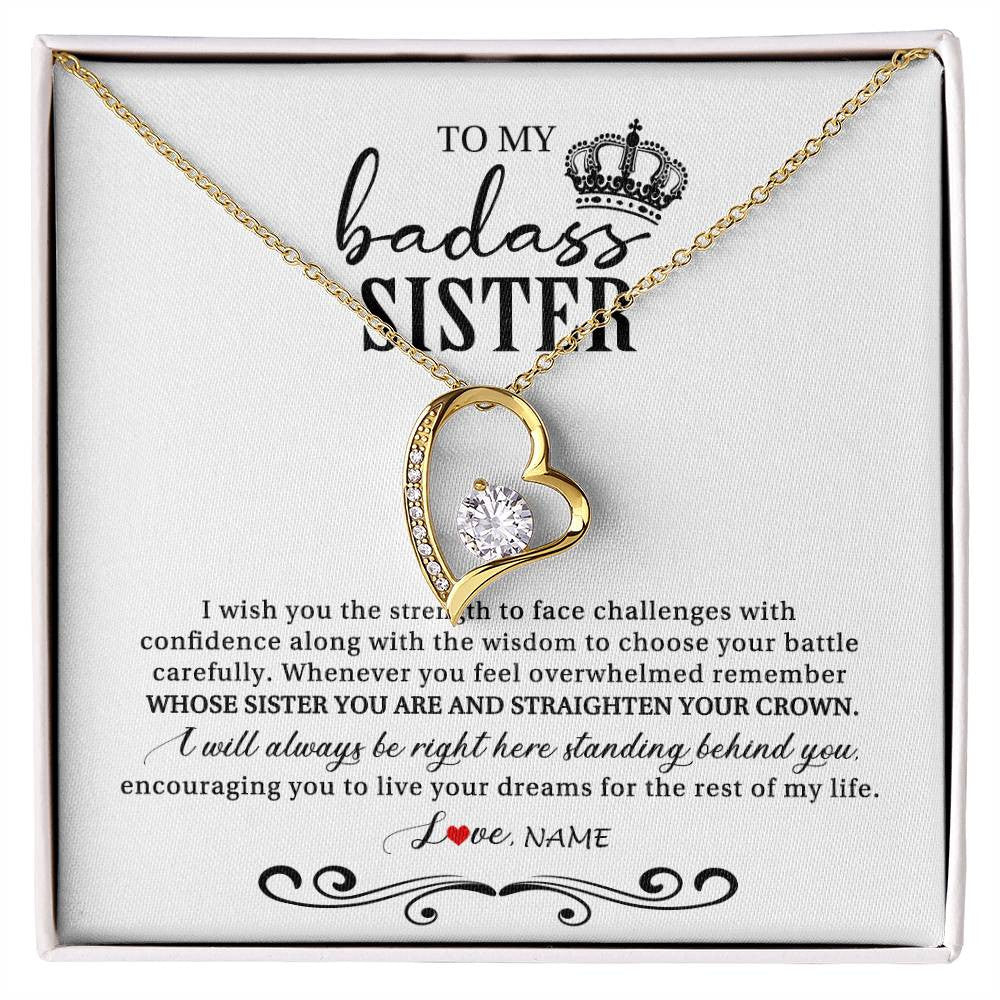 Forever Love Necklace 18K Yellow Gold Finish | Personalized To My Sister Necklace From Brother Sister Wish You The Strength Sister Birthday Christmas Graduation Jewelry Customized Gift Box Message Card | teecentury