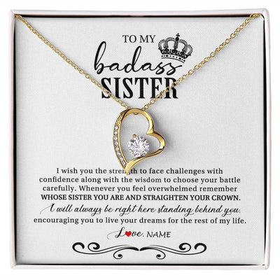 Forever Love Necklace 18K Yellow Gold Finish | Personalized To My Sister Necklace From Brother Sister Wish You The Strength Sister Birthday Christmas Graduation Jewelry Customized Gift Box Message Card | teecentury