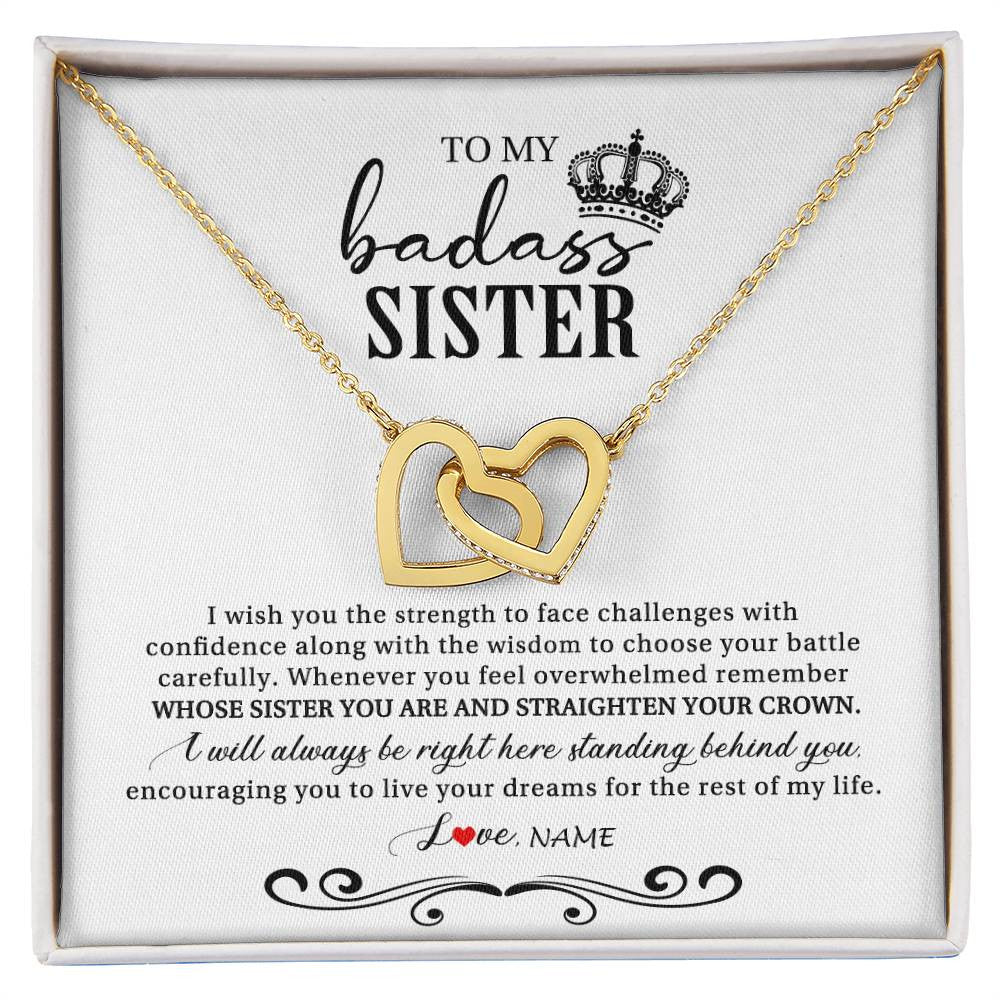 Interlocking Hearts Necklace 18K Yellow Gold Finish | Personalized To My Sister Necklace From Brother Sister Wish You The Strength Sister Birthday Christmas Graduation Jewelry Customized Gift Box Message Card | teecentury