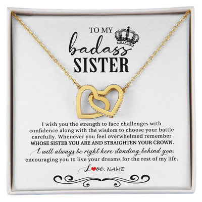 Interlocking Hearts Necklace 18K Yellow Gold Finish | Personalized To My Sister Necklace From Brother Sister Wish You The Strength Sister Birthday Christmas Graduation Jewelry Customized Gift Box Message Card | teecentury