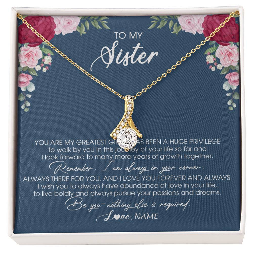 Alluring Beauty Necklace 18K Yellow Gold Finish | Personalized To My Sister Necklace From Brother Sister You Are My Greatest Gift Sister Birthday Christmas Customized Jewelry Gift Box Message Card | teecentury